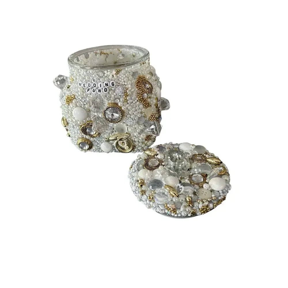 Wedding Fund Glass Jar Pearl Rhinestone Jewelry Memory Keepsake Bridal Gift